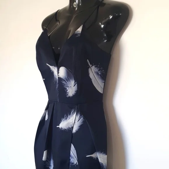 Pilgrim Size 6 Navy Blue Feather Print Dress - Picture 3 of 8